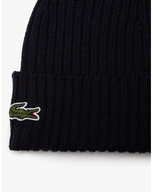 Lacoste Blue Ribbed Wool Hat for men