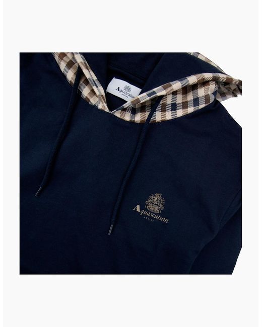 Aquascutum Blue Club Check Hoodie 11 for men
