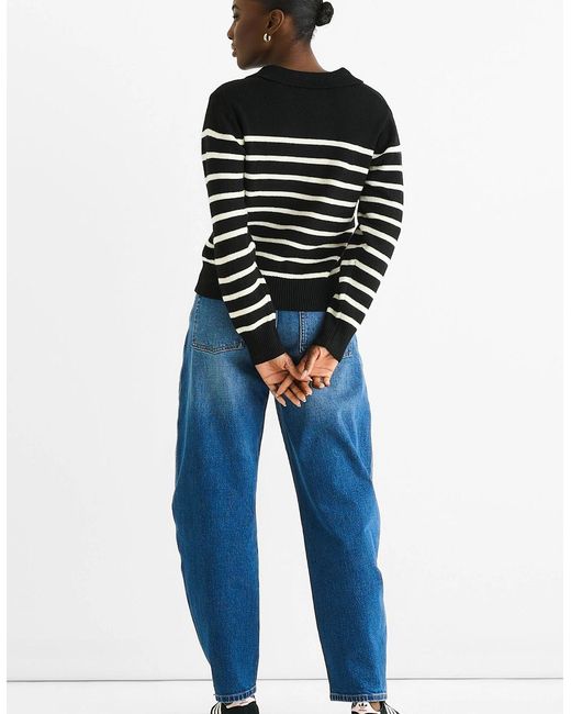 Gini London Blue Recycle Mix Stripe V Neck Collar Knit Jumper