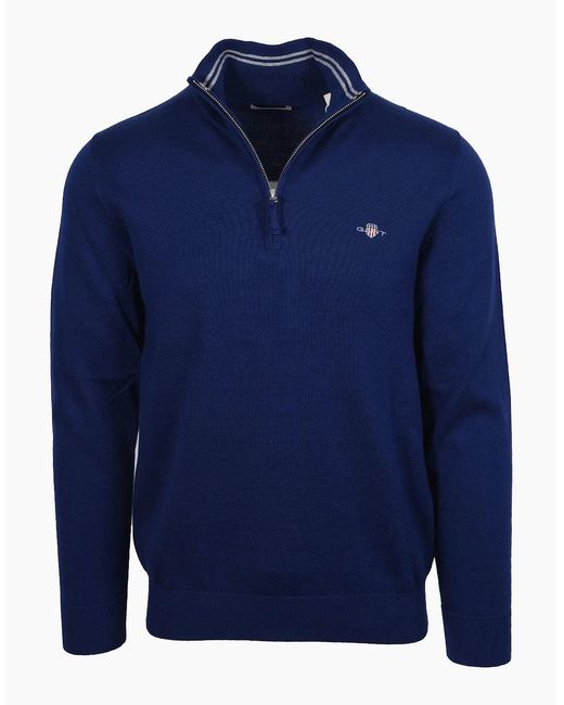 Gant Blue Classic Cotton Half Zip Rich for men