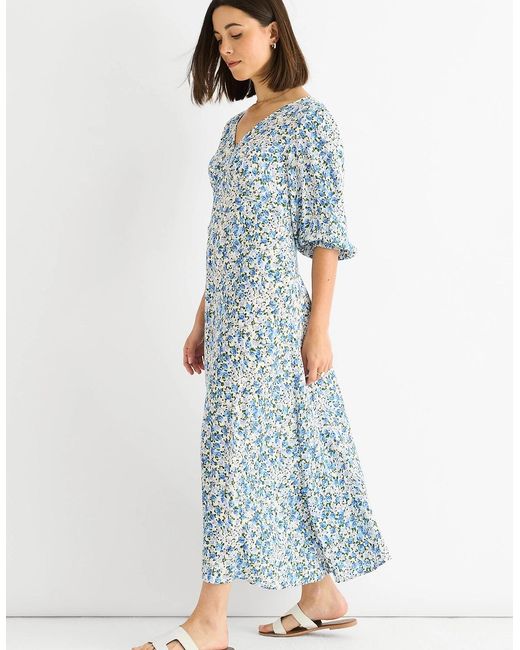 Gini London Blue Floral Print Viscose Midi Dress