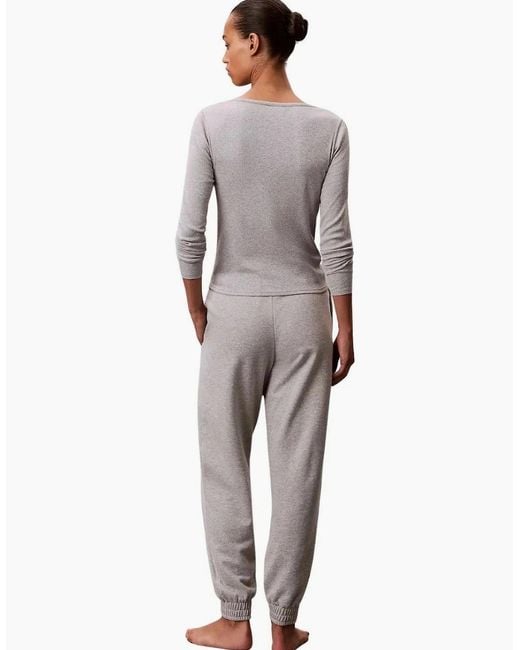 Calvin Klein Gray Cotton Terry Lounge Jogging Bottoms, Heather