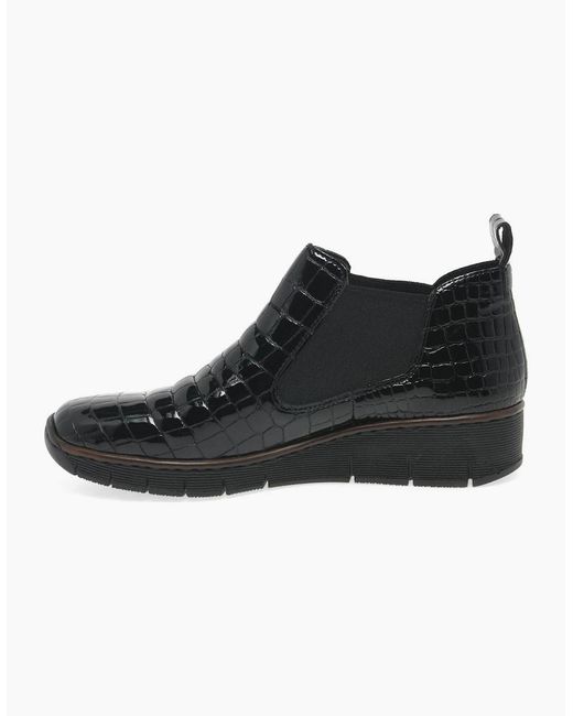 Rieker Black Eria Leather Slip On Wedge Heel Chelsea Boots