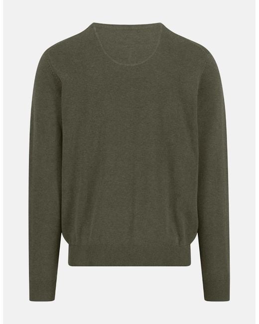 Fynch-Hatton Green Fine Knit Cotton Crewneck Sweater Dark Khaki for men