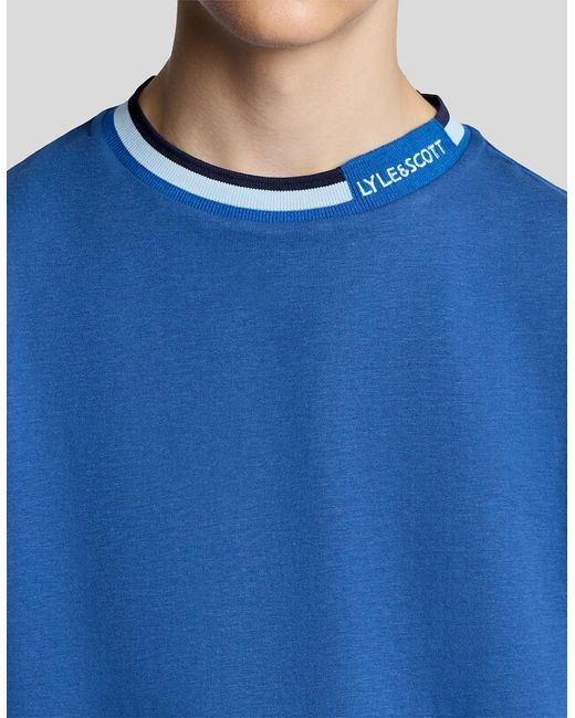 Lyle & Scott Blue Tipped Collar Logo T-Shirt for men