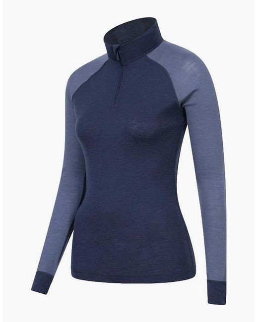 Mountain Warehouse Blue Ladies Merino Wool Zip Neck Thermal Top