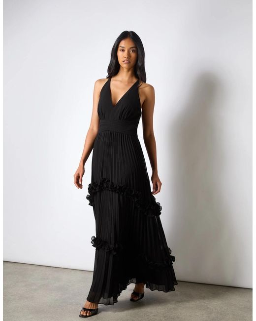 Ro&zo Black Sienna Pleated Frill Maxi Dress