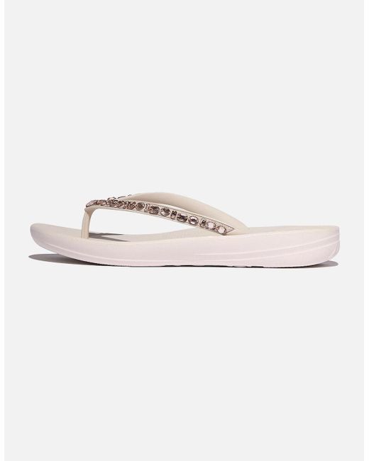Fitflop Pink Iqushion Multi-Crystal Ergonomic Flip-Flops Nude Rose
