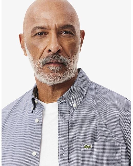 Lacoste Gray Regular Fit Gingham Poplin Shirt for men