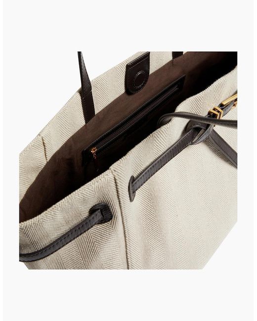 Ted Baker White Tafanie Belted Herringbone Canvas Large Ivory Tote Bag