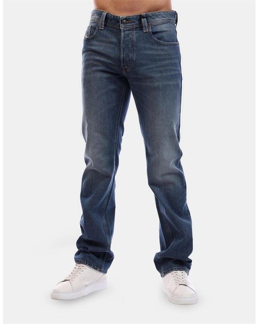 DIESEL Blue Five Pocket Design Straight Leg Jeans for men