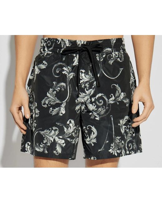 Versace Black Nylon Baroque All Over Shorts for men