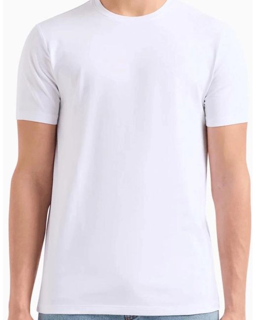 ARMANI EXCHANGE White Cotton Stretch Ring Logo T-Shirt for men