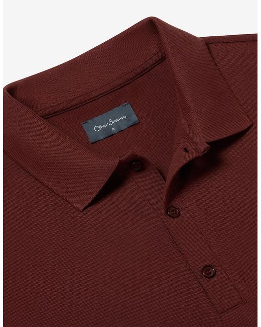 Oliver Sweeney Red Long Sleeve Cotton Pique Polo Shirt for men