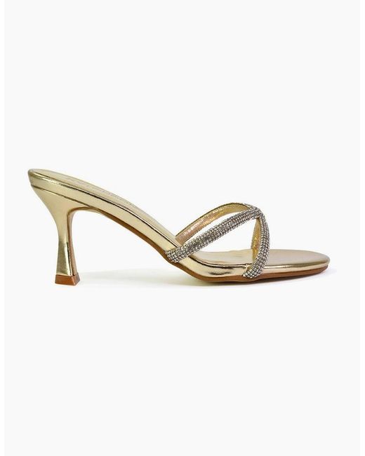 XY London Ladies Abby Metallic Diamante Strappy Stiletto Heel Mules