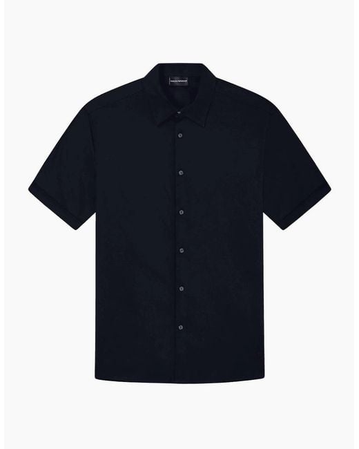 Emporio Armani Blue Pima Cotton Short Sleeve Shirt for men