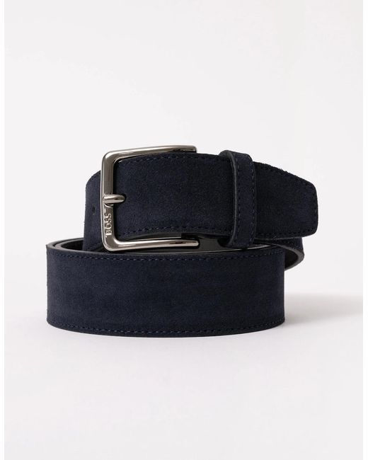 Boss Black Boss Ronnie Suede Belt With Logo-Engraved Gunmetal Buckle for men