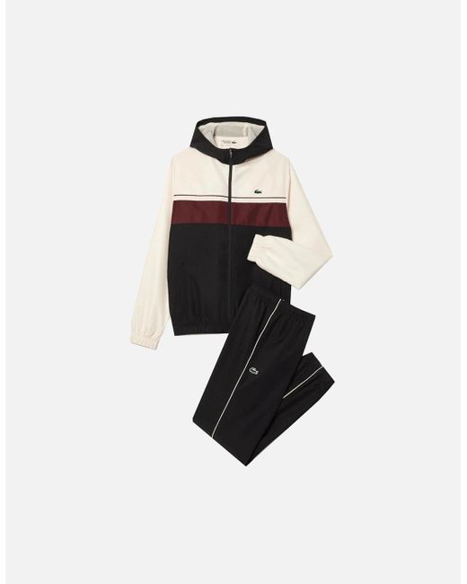 Lacoste White And Bordeaux Colour Block Tracksuit for men