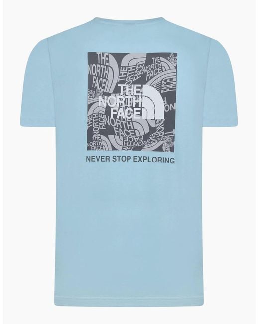 The North Face Blue T Shirts Box Exploration Crew Neck Graphic Print Summer Tee for men