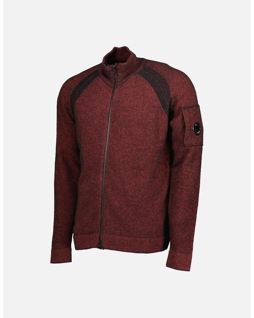 C P Company Red Knitted Lens Zip Cardigan for men