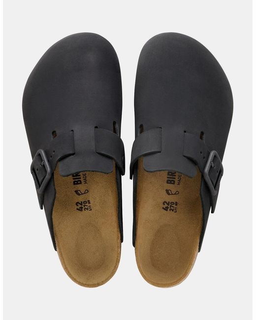 Birkenstock Boston Black Wire Buckle Nubuck Leather Clogs