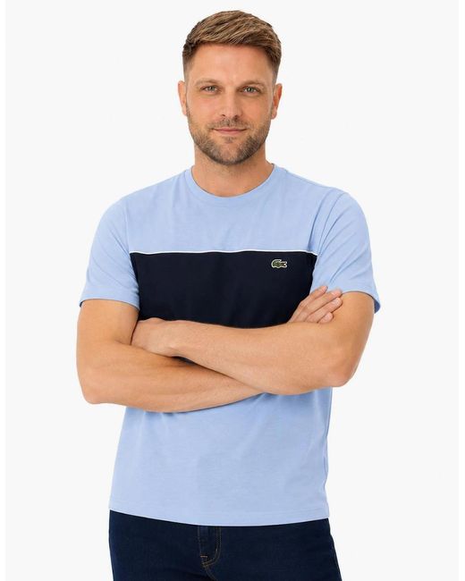Lacoste Blue Colour Block Cotton T-Shirt Aphylla/Blackbird for men