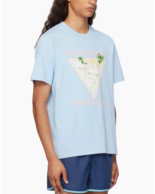 Casablanca Blue T Shirt Maison De Reve Printed Summer Crew Neck Tee for men