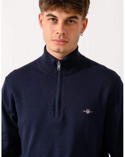 Gant Blue Classic Cotton Shield Logo Half Zip Jumper for men