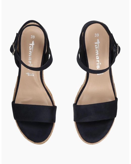 Tamaris Black Sweet Pea Wedge Heel Sandals