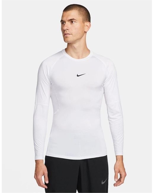 Nike White Lettered Branding Crew Neck Long Sleeve Athletic Top for men