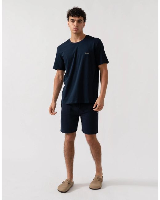 Boss Blue Boss Waffle Cotton Blend Waffle Structure Pyjama Shorts With Embroidered Logo for men