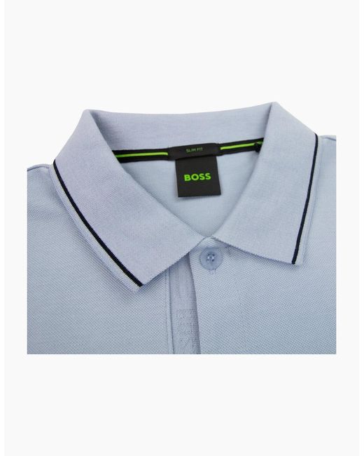 Boss Blue Paule 4 Slim Fit Branded Placket Polo Light 498 for men