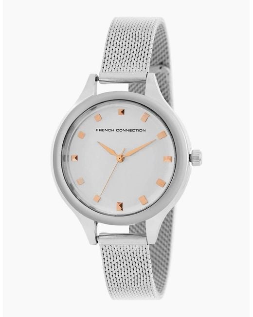 French Connection Metallic Connection Case Round Shape Strap Quartz Watch
