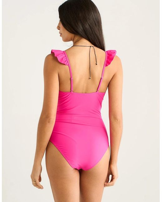 Gini London Pink Ruffle V Bar Detail Swimsuit