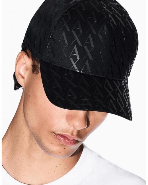 ARMANI EXCHANGE Black Cotton Ax Monogram Logo Cap for men