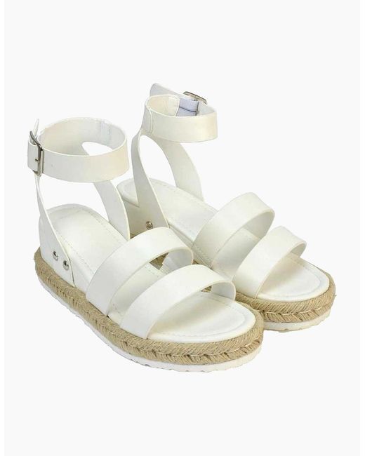 XY London White Ladies Brook Platform Low Wedge Sandals
