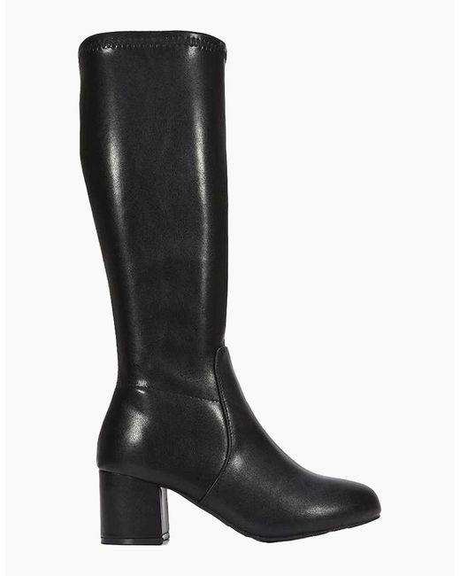 XY London Black Ladies Masie Knee-High Low Mid Block Heel Boots