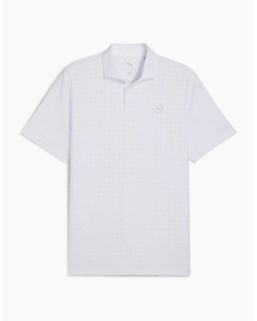 PUMA White Mattr Houndstooth Short Sleeve Performance Polo Shirt for men