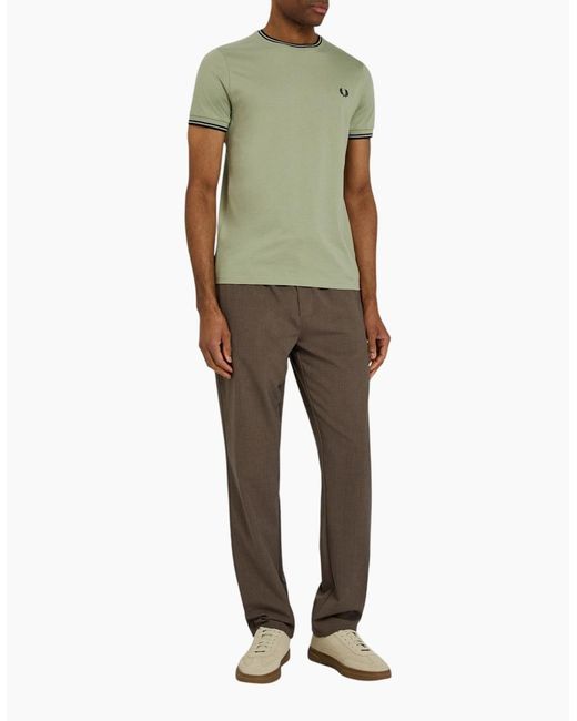 Fred Perry Green Twin Tipped T Shirt Crew Neck Short Sleeve Summer Tee for men