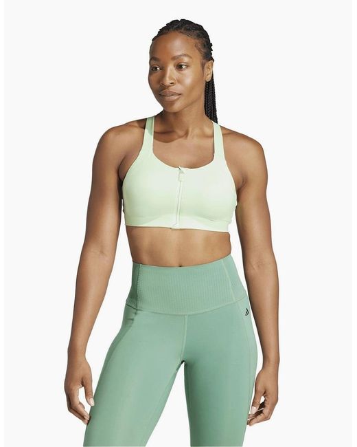Adidas Green High Impact Scoop Neck Sports Bra With Zipper