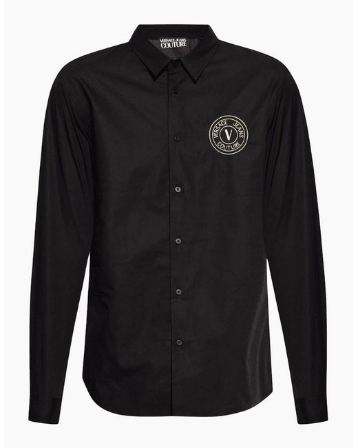 Versace Black Cotton Printed V-Emblem Logo/ Shirt for men