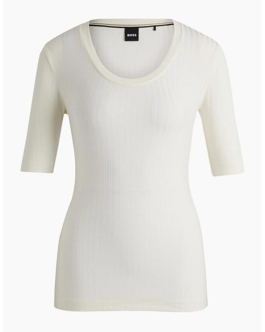 Boss White Scoop Neck Three-Quarter Sleeve T-Shirt