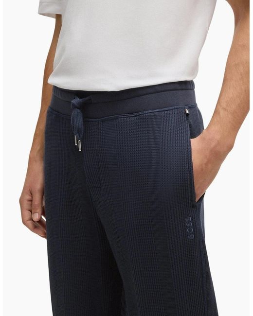 Boss Blue Waffle Structure Jogging Bottoms, Dark for men