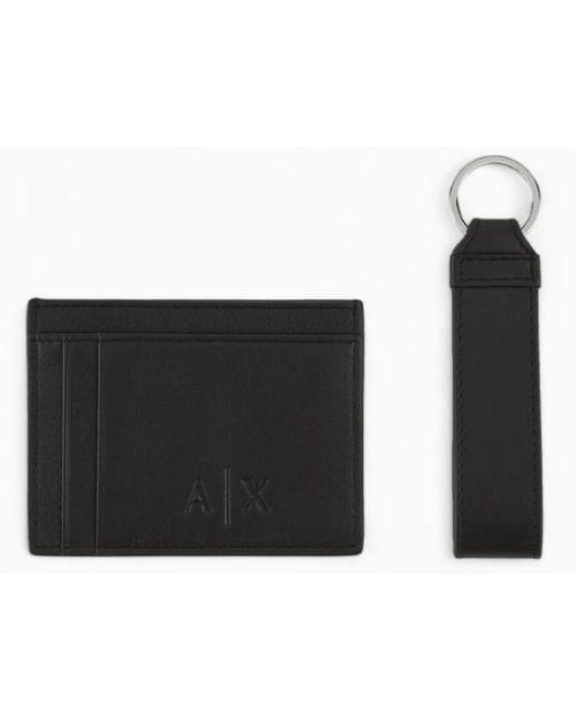 ARMANI EXCHANGE Black Embossed Logo Cardholder Gift Set for men