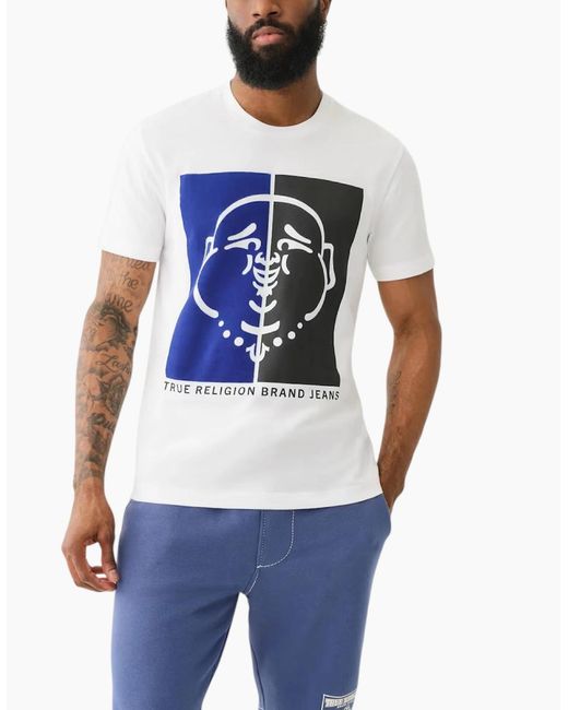 True Religion Blue 108323 Graphic T Shirts Logo Crew Neck Half Sleeve Cotton Tee for men