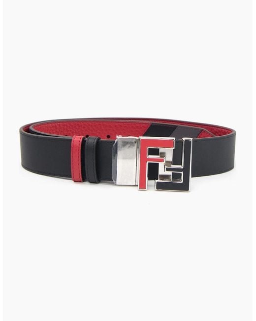 Fendi Red Ff Logo Embossed Leather Reversible Belt for men