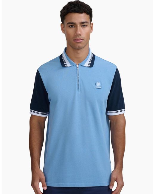 Sandbanks Blue Colour Block Zip Polo Dusty for men