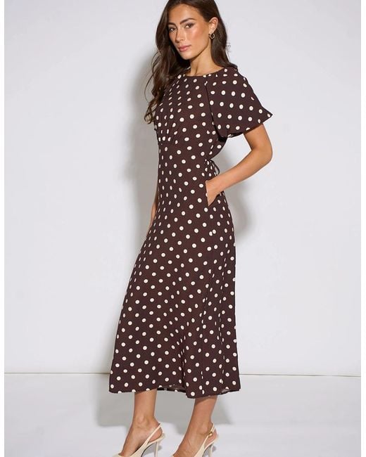 Gini London Black Spot Puff Sleeves Midi Dress