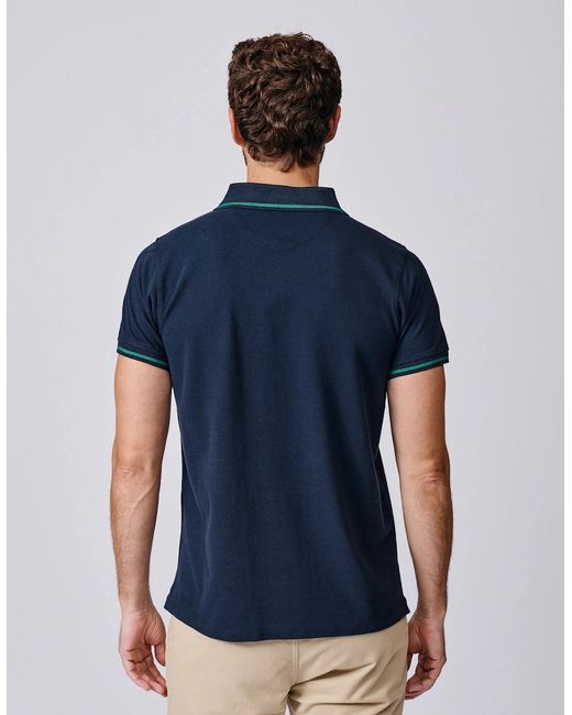 aubi Blue Eden Tipped Pique Polo for men