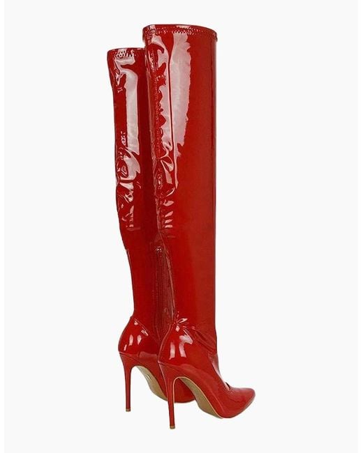 XY London Red Ladies Piper Patent High Heel Thigh-High Boots